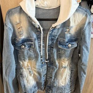 Off-White Blue Denim Jacket with White Hood
